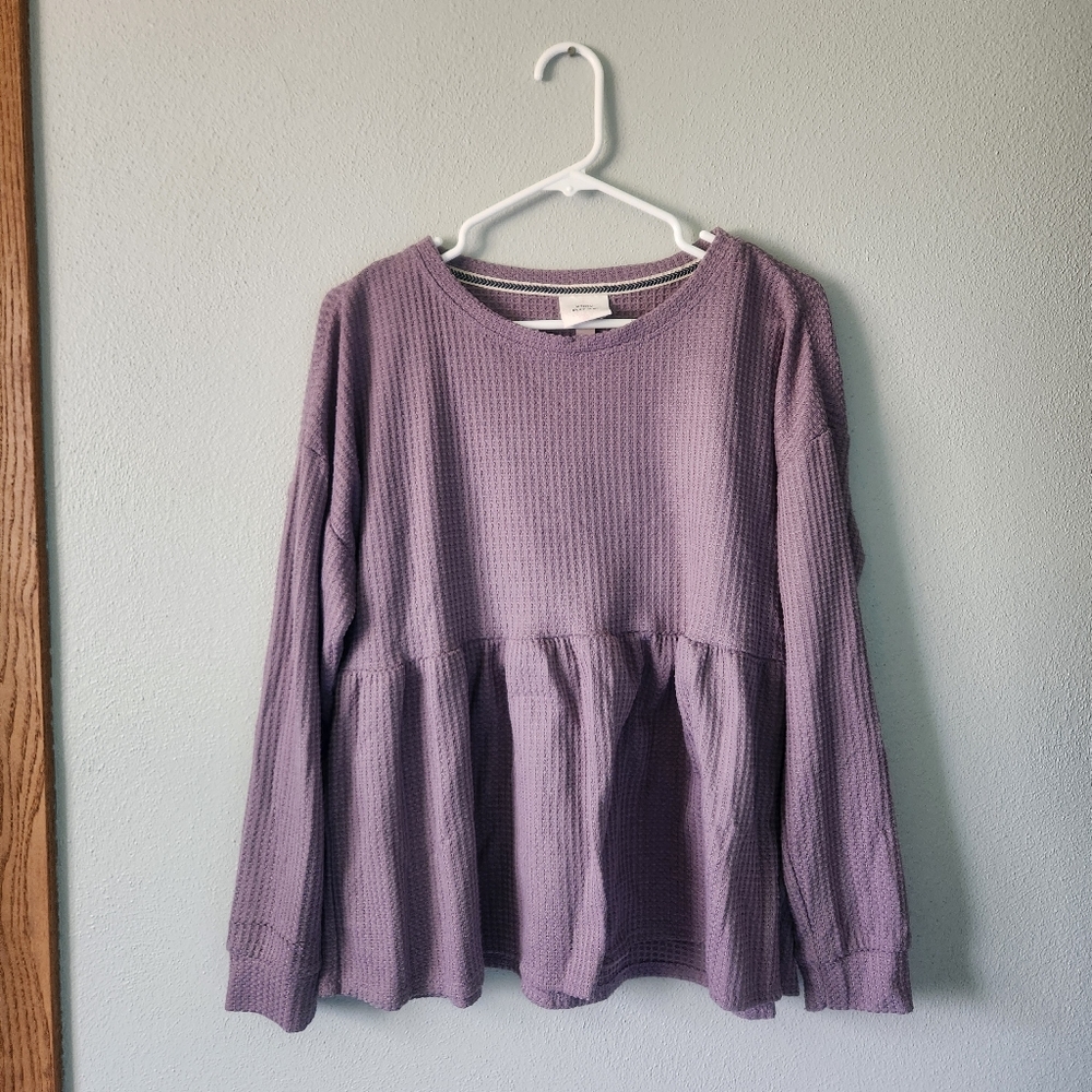 Knox Rose Lavender Waffle Knit Peplum Long Sleeve Top